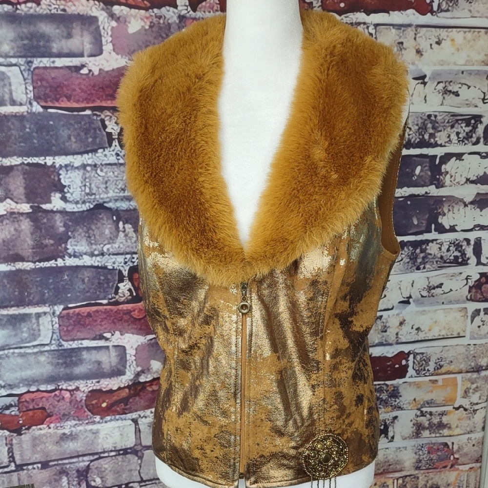 Joseph Ribkoff Foil Print Faux Suede Vest